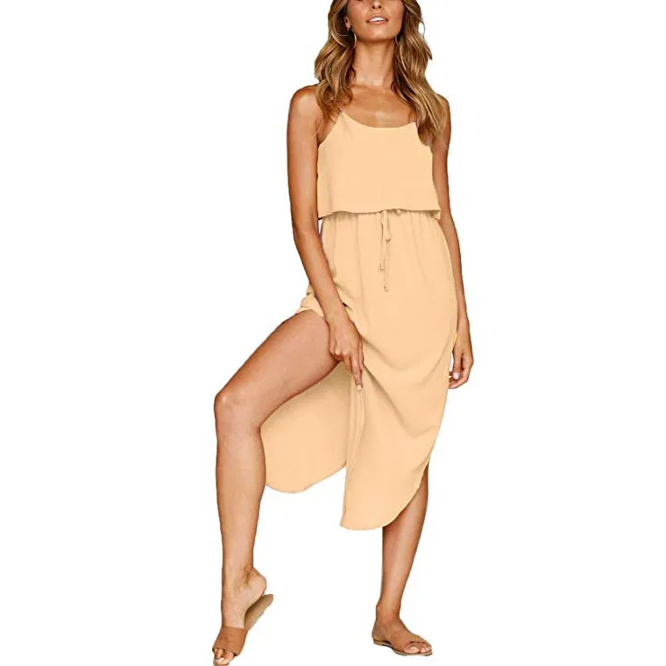 Женское повседневное пляжное платье миди с регулируемыми лямками черное