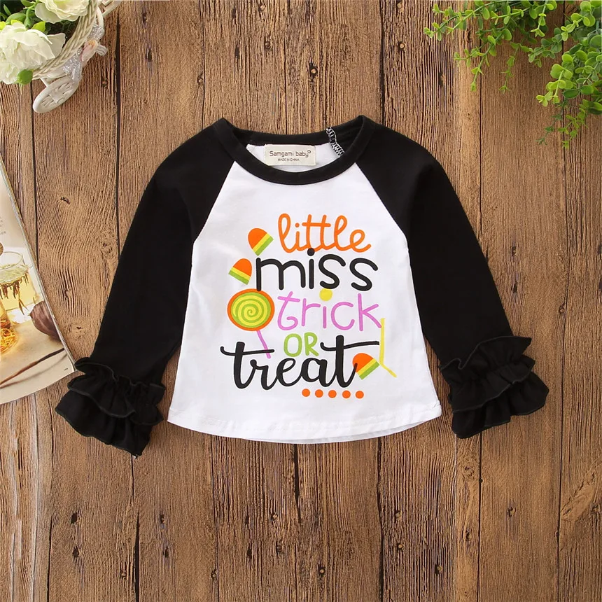 Костюм на Хэллоуин для маленьких девочек футболка с длинными рукавами и принтом