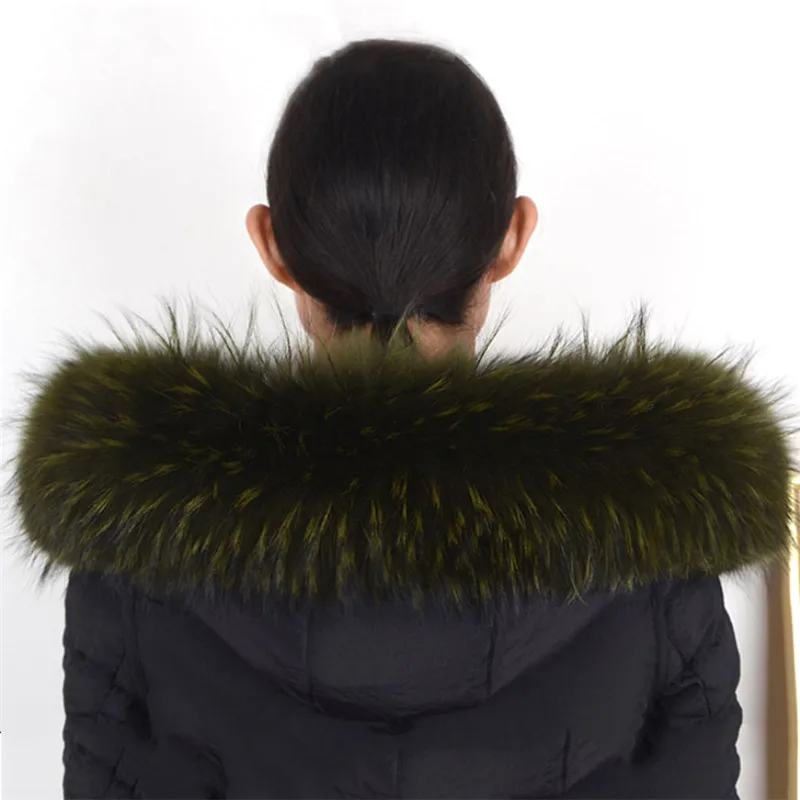 

Hot Sale 100% Natural Real Raccoon Fur Collar Scarf For Women Winter Coat Cap Warm Genuine Fur Collar Scarves 65/70/75/80cm