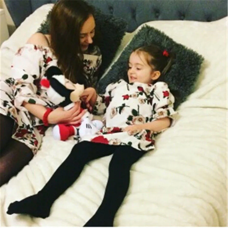 Floral Mother and Daughter Dress Family Matching Flare Sleeve Fomal for Kid Women | Мать и ребенок