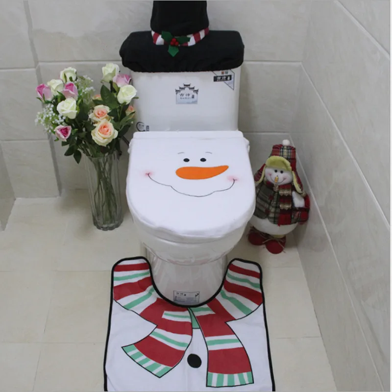 Santa Claus Rug Toilet Seat Cover Bathroom Set Snowman Merry Christmas Decoration Fancy Navidad Xmax Supplies | Дом и сад