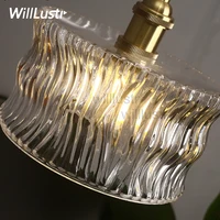 handmade ribbed wave glass brass pendant lamp clear crystal Japan nordic antique retro hotel bedroom suspension light fixture