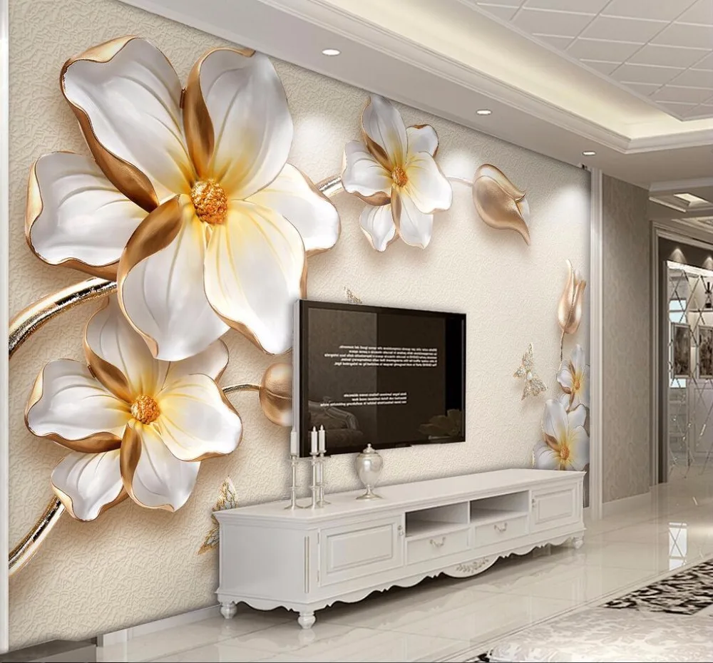 Beibehang papel де parede пользовательские фото обои Большая фреска 3d Роскошные цветы 3d ювелирные изделия ТВ фон стены 3d обои