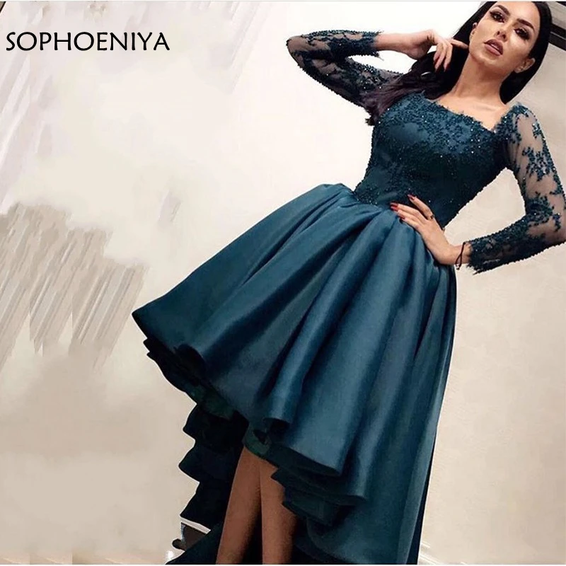 New Arrival Kaftan Long sleeve Evening gown Hi Low Abendkleider 2021 Arabic Women Dresses Vestido de fiesta largo noche | Свадьбы и