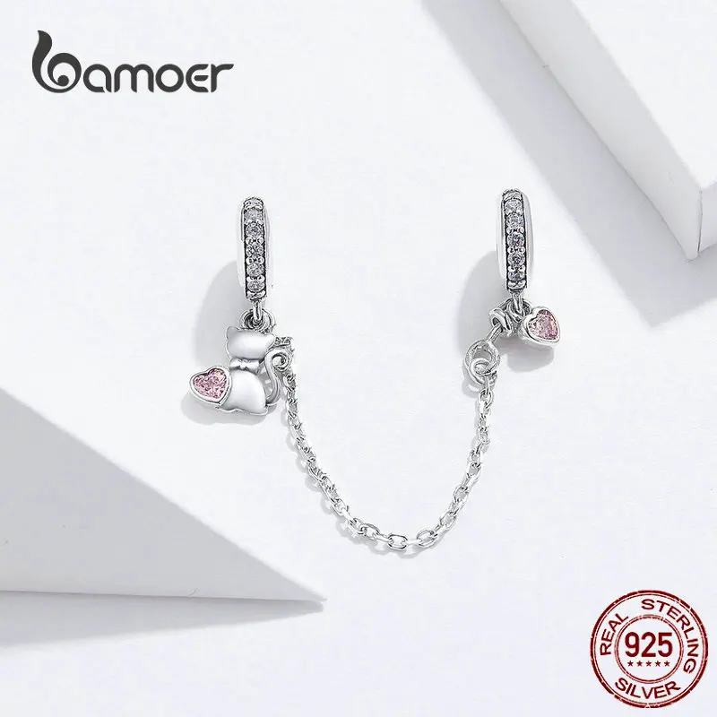 Bamoer цепочка безопасности для животных сердце кошки с силиконовым шармом из