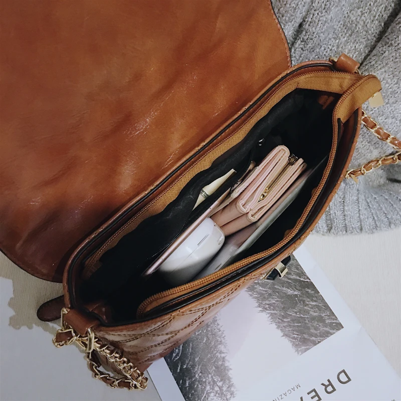2019 Весенняя Новая модная женская сумка на плечо с цепью ремнем клапаном