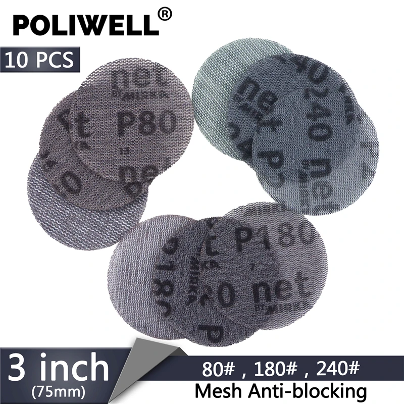 POLIWELL 10 шт. 3/4 дюймовая сетка абразивная бумага без пыли шлифовальные диски ремонт автомобиля круглый чистый песок бумага анти-Блокировка 80 180 240 Зернистость