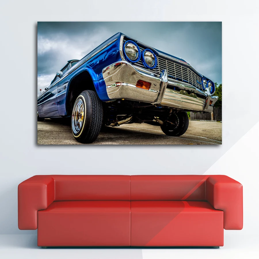 Синим принтом в виде машин Lowrider автомобиль Пользовательские настройки Винтаж Wall