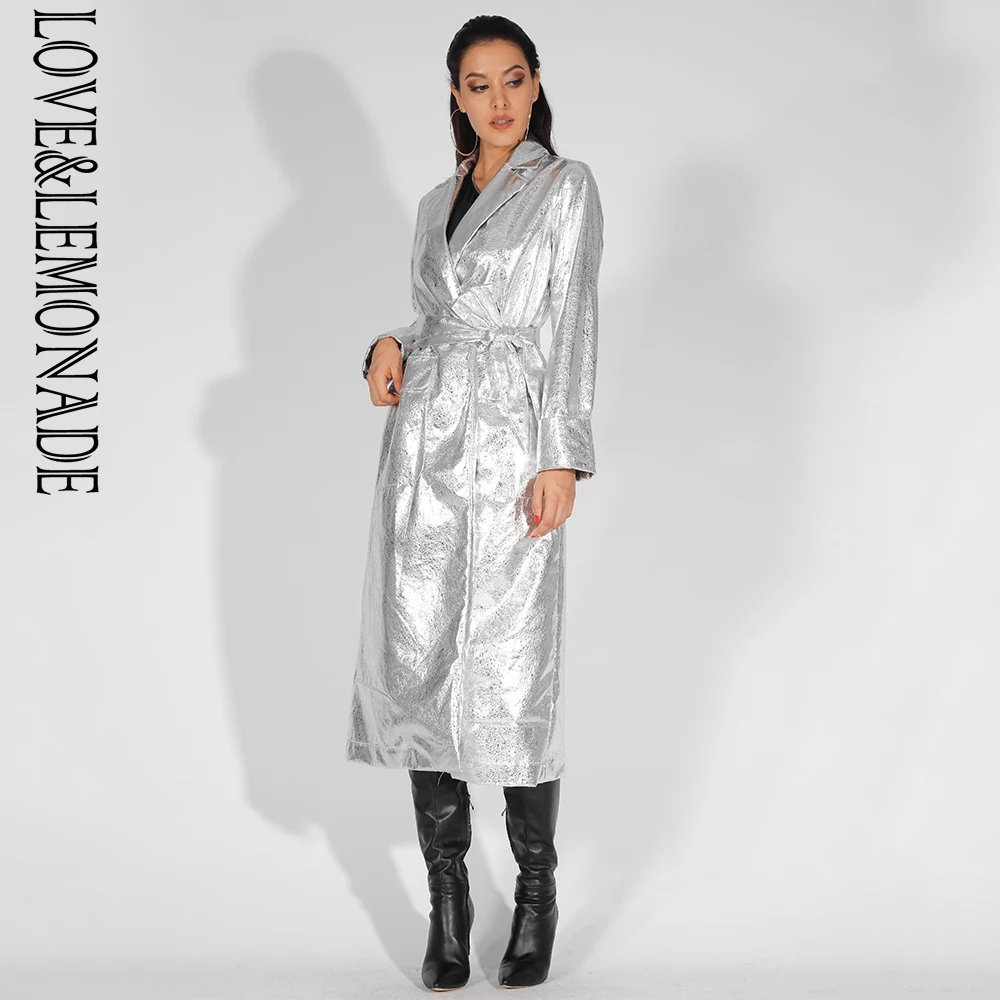 Женское пальто с лацканами LOVE & LEMONADE свободное светоотражающее из полиуретана