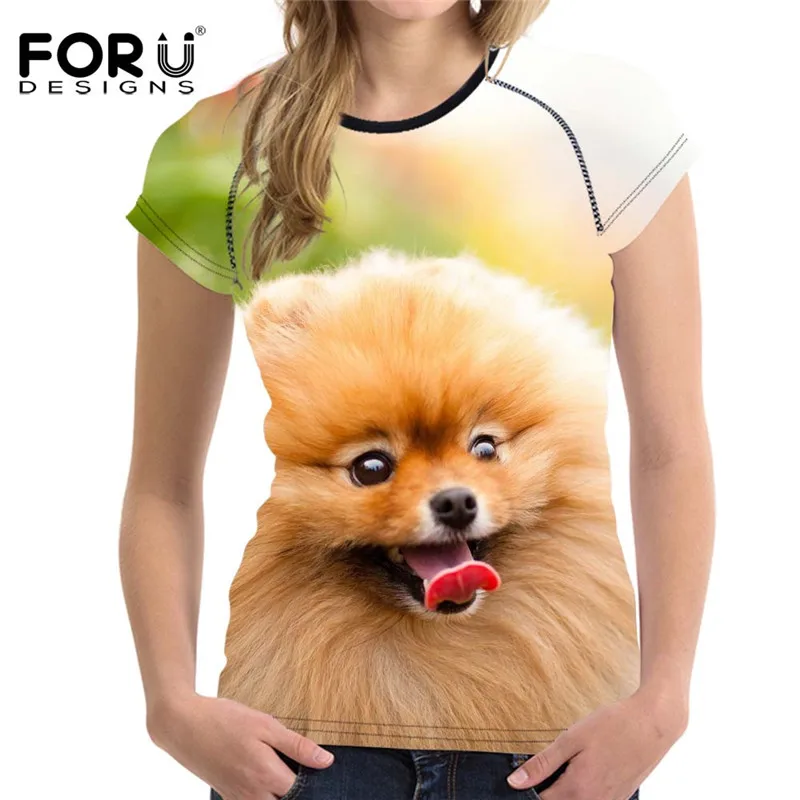 FORUDESIGNS/Забавные 3D Животные Померанская собака принт для женщин с круглым вырезом футболки Harajuku для девочек короткий рукав Топ тройник фитнес летняя футболка - Цвет: H616BV
