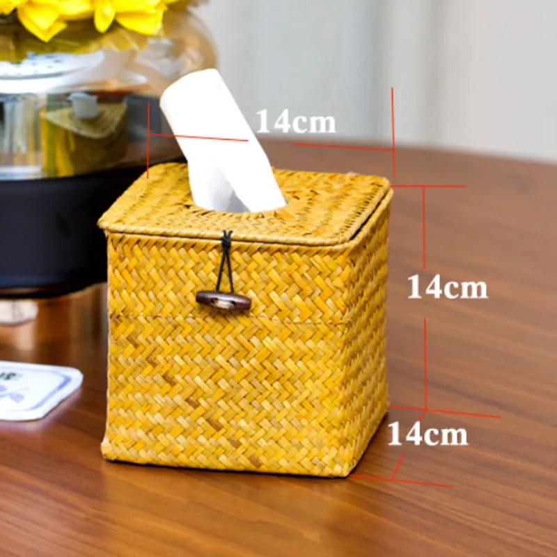 

Retro Rattan Seaweed Crafts Handmade Straw Woven Paper Box Removable Tissue storage boxes Case Roll Paper organizer Canister
