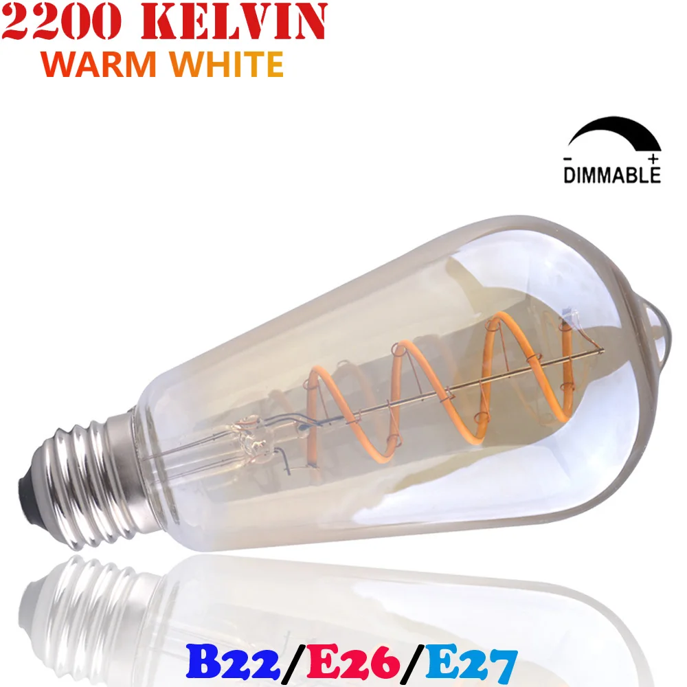 110V 220V затемнения светодиодный Винтаж лампа теплого белого света ST64 Янтарный