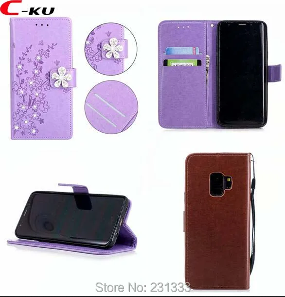 Кожаный чехол-кошелек C-ku с алмазным цветком для Samsung Galaxy S8 S9 PLUS J3 2017 J5 J7 A3 A5 S5 S6 S7 EDGE