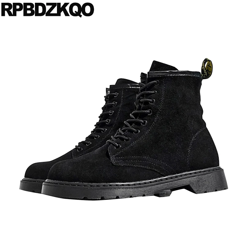 

Fur Lined Booties Mens Winter Boots Warm Flat Shoes Suede Army Lace Up Black Ankle Autumn Combat Plus Size Fall Short Military