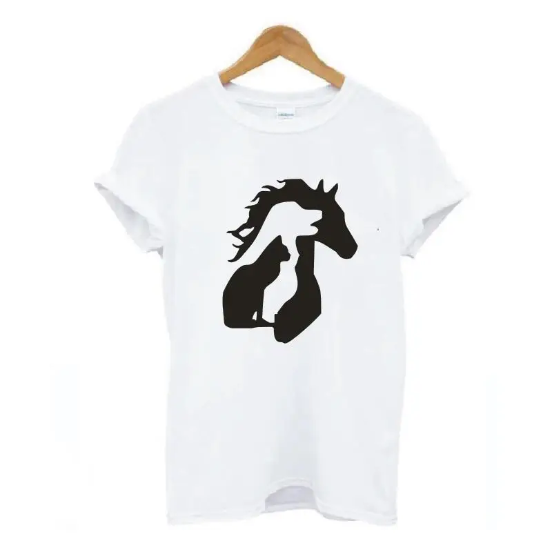 Модная женская футболка с принтом лошади собаки кошки летняя коротким рукавом
