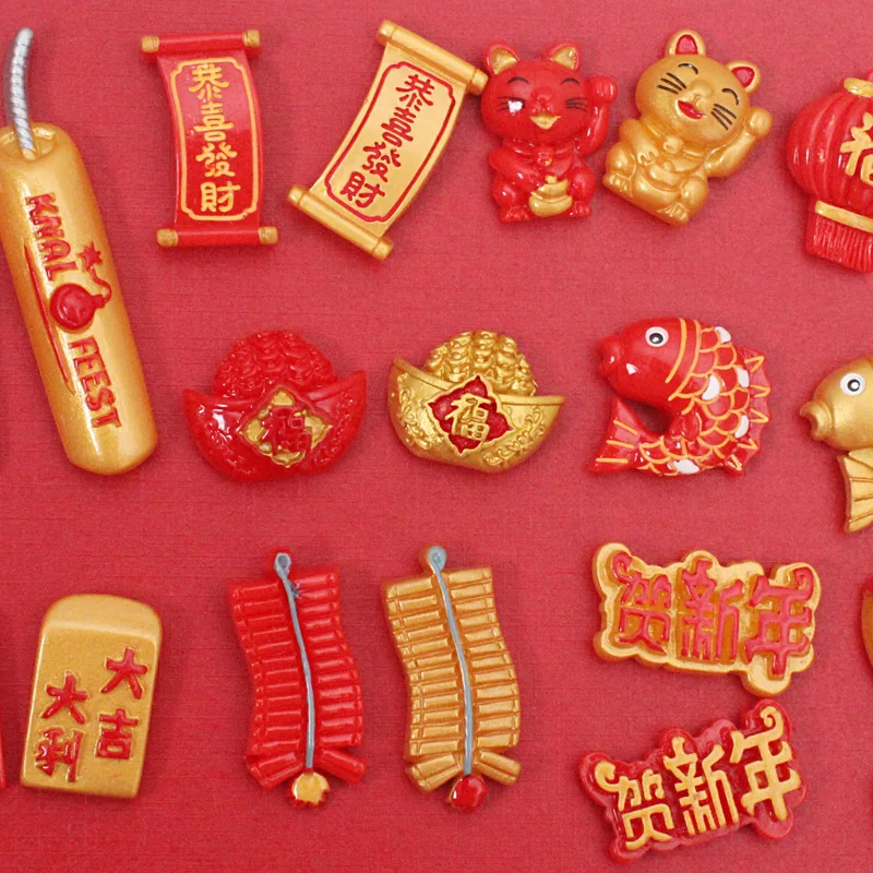 2 шт. китайский новый год магниты на холодильник Lucky Cat красные фонарики узел