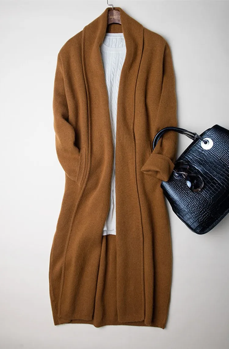 

100%mink cashmere thick knit women fashion long cardigan sweater overcoat S/M/L/XL/2XL/3XL retail wholesale customize