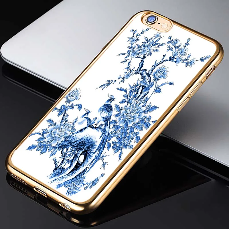 Lotezly для iPhone 6 покрытие TPU телефон Shell случаях синий и белый фарфор (взять 7 чехол)