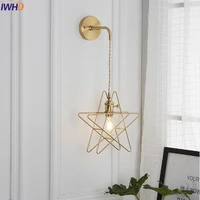 iwhd nordic copper led wall lamp glass lampshade wall light retro wandlamp fixtures for home lighting living room bedside sconce