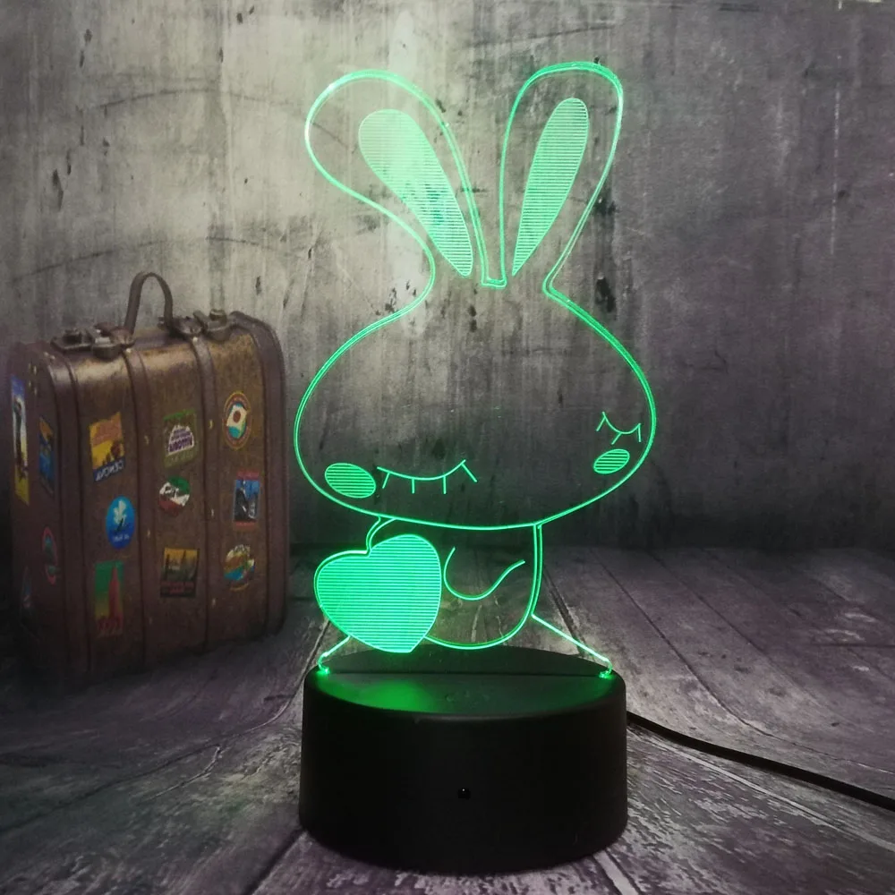 Мультяшный новый милый кролик 3D СВЕТОДИОДНЫЙ Ночник светильник Настольная лампа