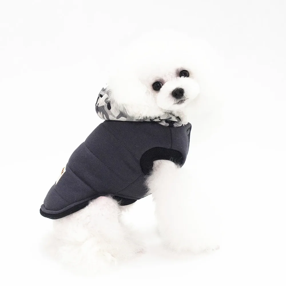Pet dog clothes for winter gray green coat pet camouflage hoodie jacket small and medium sized dogs clothing | Дом и сад