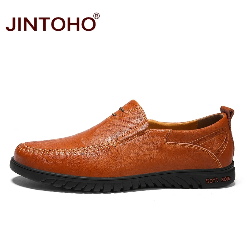 Туфли JINTOHO мужские из натуральной кожи лоферы без застежки Повседневная