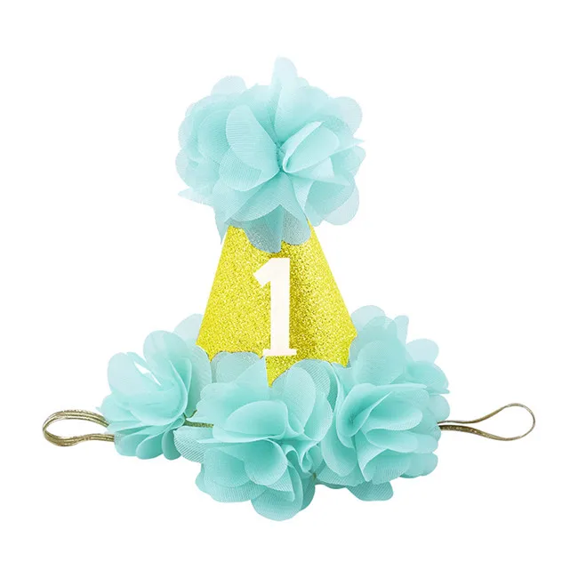 light blue Детская колпак декоративный 1st первый шляпы для вечеринки по случаю Дня рождения ребенка волос цветок группы тонкий пояс Princess Crown шапочка для малыша девушка 6C1080 - Цвет: light blue