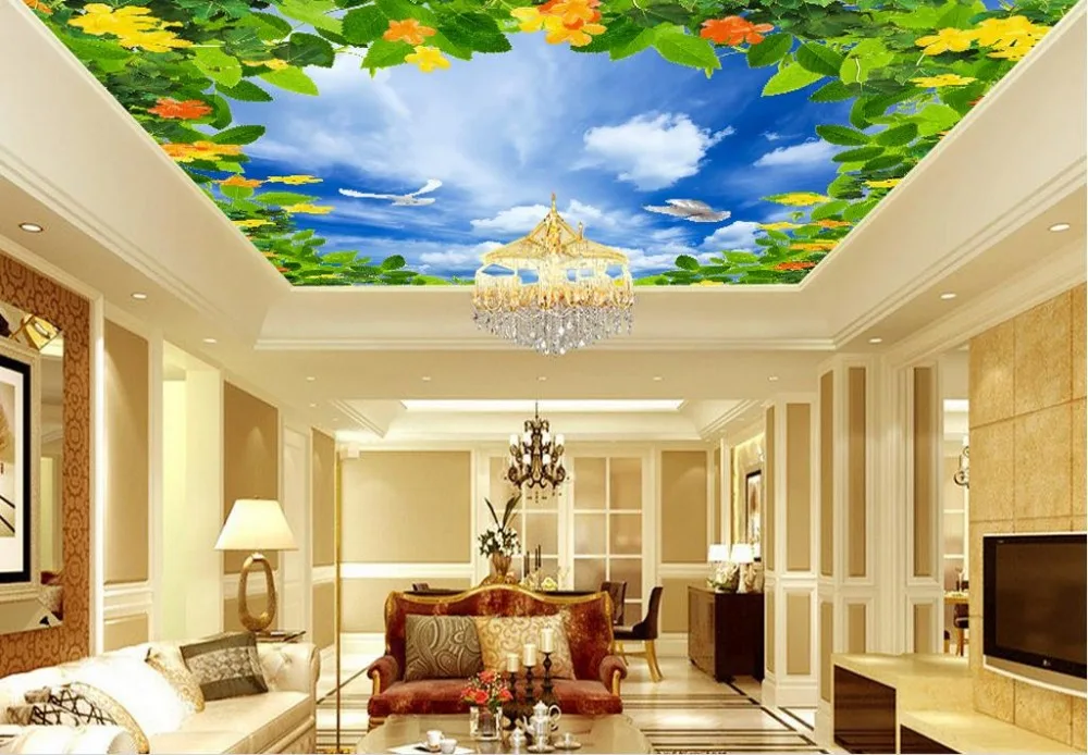 Пользовательские 3d потолочные обои Небесно свежие синие облака