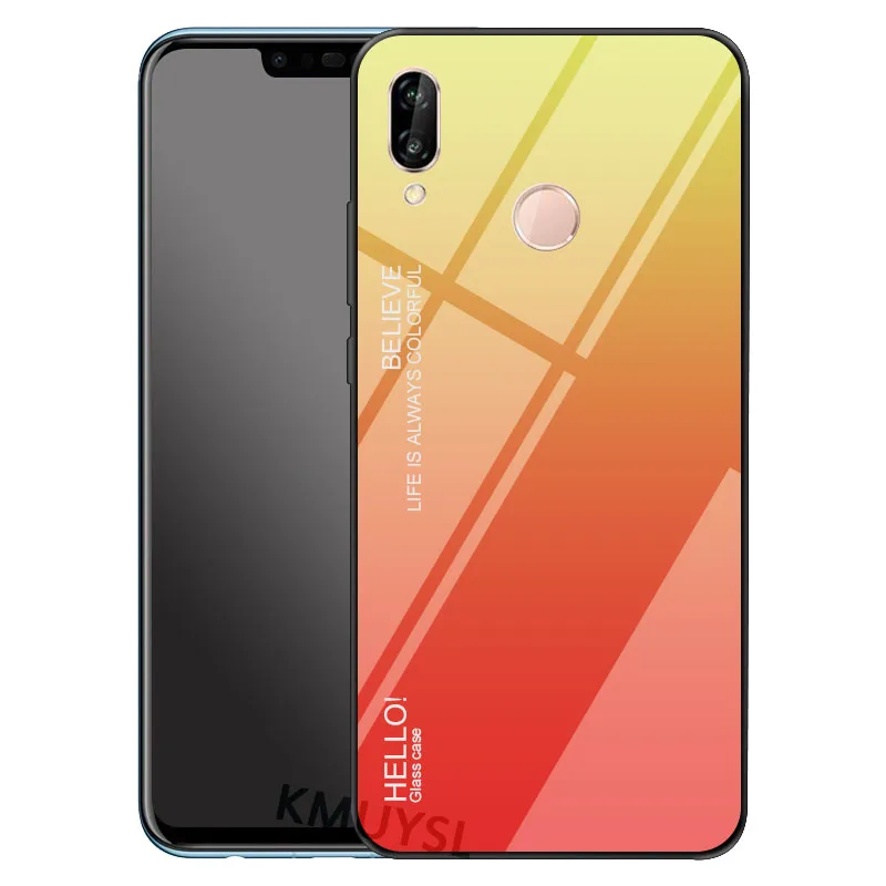 Градиент закаленное Стекло чехол для huawei Honor 8X Max 8C 7A 7C Nova 3 3i Коврики 20 10 Lite P9 P10 P20 Pro Y9 Y6 Y5 Prime чехол - Цвет: Yellow