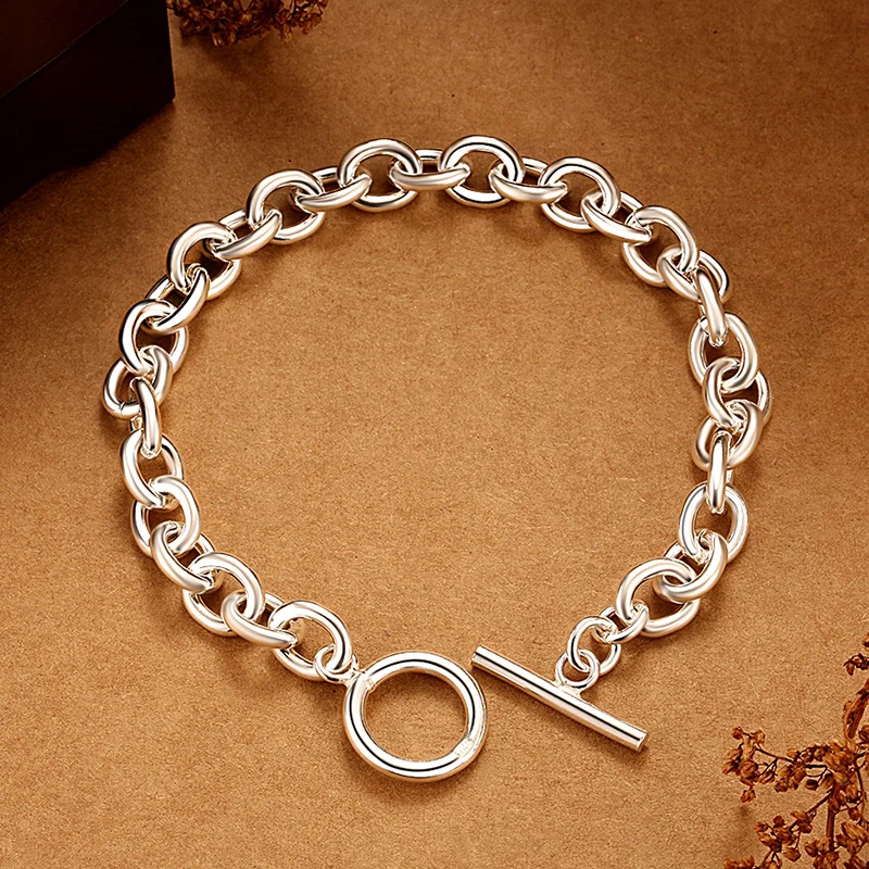 Модные S925 серебряный браслет круги цепи Мода jewelry браслет леди простой Цвет с милой звено цепи женские 925