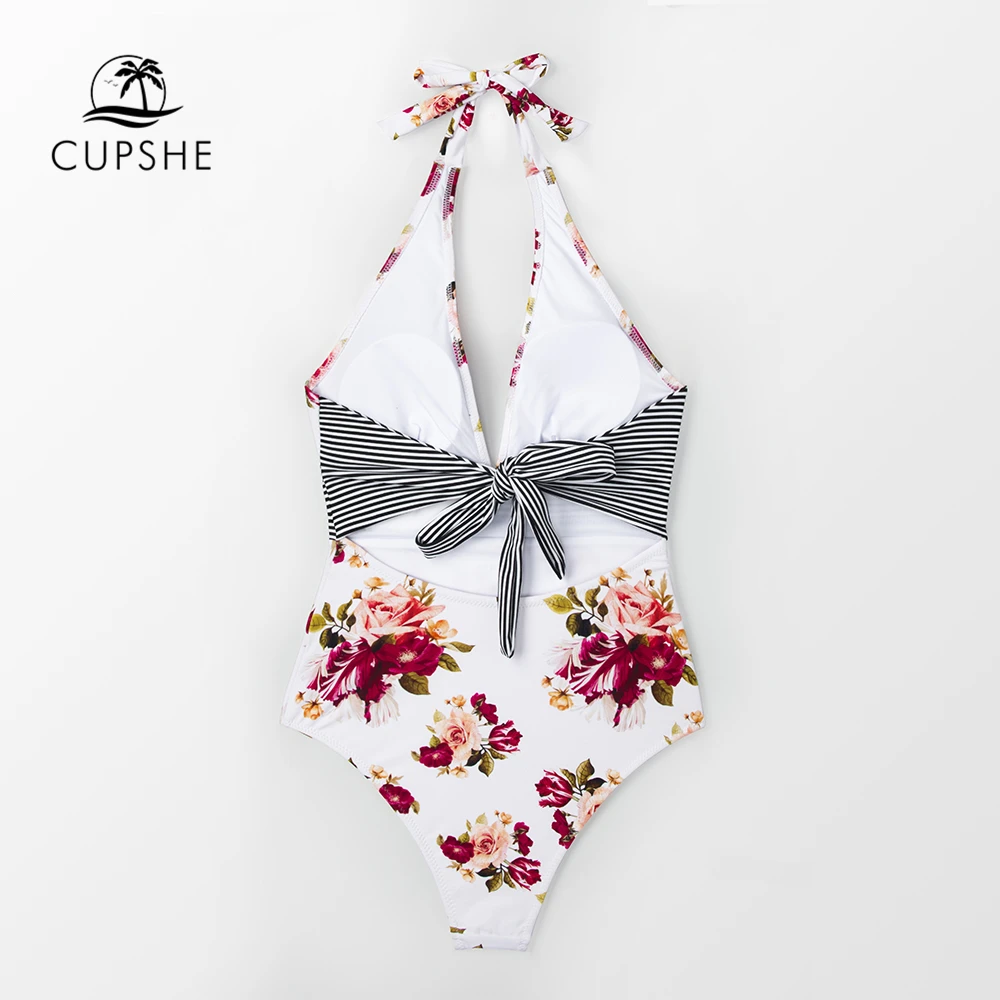 CUPSHE, цветочный принт, Холтер, Цельный купальник, женский, сексуальный, завязывается сзади, бант, монокини,, для девушек, пляжные купальники, купальники
