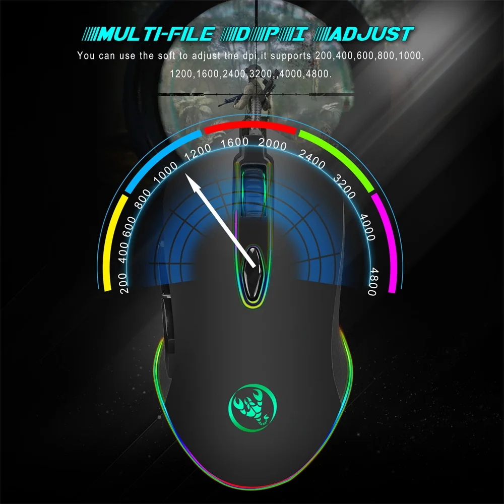 FELYBY Gaming Mouse Programmable 4800DPI 6 Buttons RGB Backlit USB Wired Optical Mice Gamer for PC Computer Laptop | Компьютеры и офис