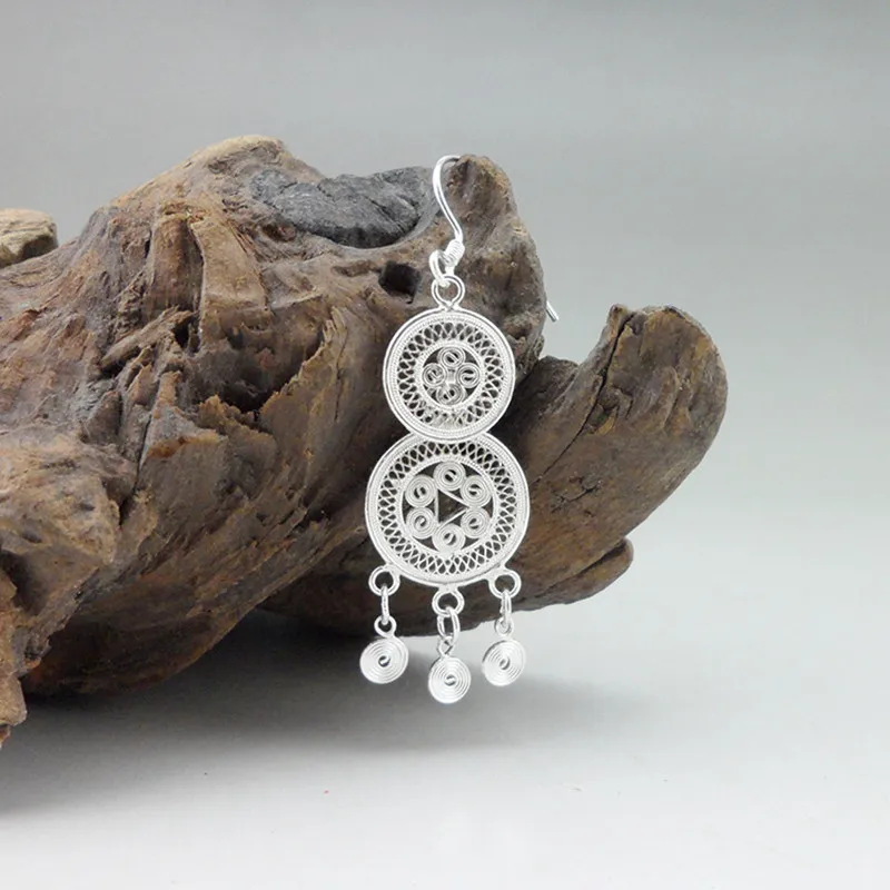 Women's Earings Ethnic Jewelry Boho 999 Sterling Silver 2019 Fashion Korean Vintage Earrings For Women Gourd Hollow Out | Украшения и