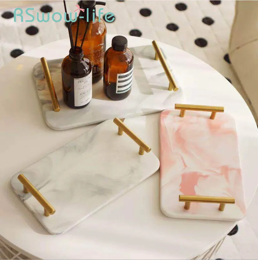 

Creative Marbled Gold Belt Trays Rectangular Cosmetic Jewelry Storage Tray Decorative Trays Service Tray For Household Storage