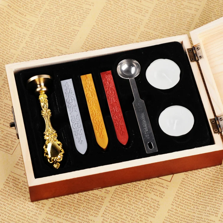 Дизайнерский восковой штамп с металлической/деревянной ручкой в деревянной