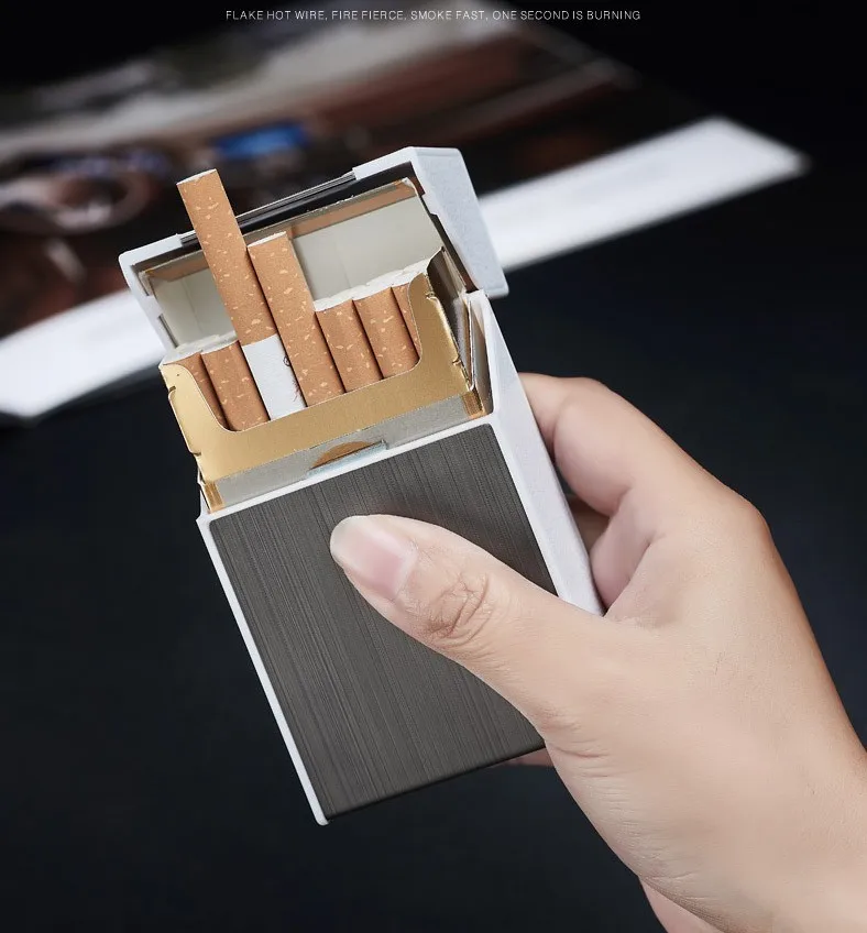 2-in-1 Cigarette Case Box charged electronic Lighter Aluminum Alloy USB Rechargeable Windproof cigar box 20-pack metal Men Gift