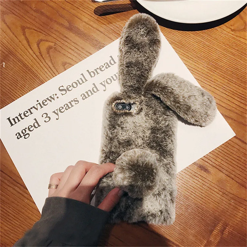 3D Cute Rabbit Hairy Warm Fur Bling Rhinestone Bunny Cover Case For iPhone X XR XS Max 10 4 5 5S SE 6 6S 7 8 Plus Soft Shell Hot |