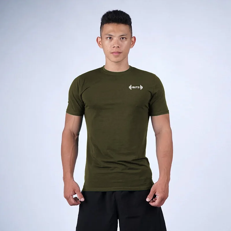 Army Green Shirt Хлопковая спортивная рубашка, рубашка для пробежек Мужская быстросохнущая футболка с коротким рукавом, фитнес-футболки, Спортивная футболка - Цвет: Army Green Shirt