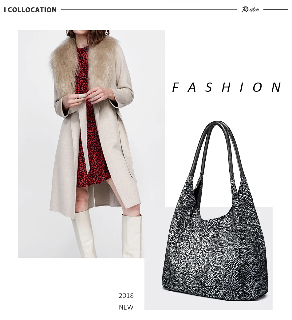 REALER genuine leather shoulder bag designer handbags women bags fashion Hobo bag ladies bags large capacity female
