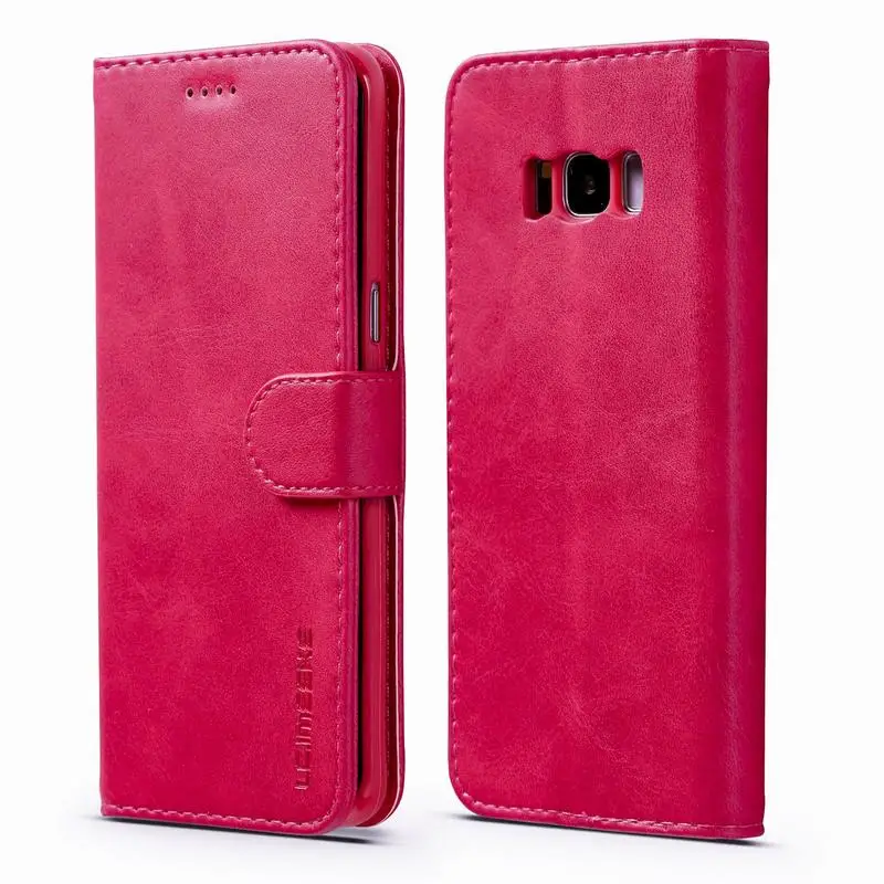 Розовый Роскошный кожаный чехол с откидывающейся крышкой для samsung Galaxy S8 S8 плюс противоударный чехол для бумажника для Galaxy S8 держатель для карт для samsung S8 - Цвет: Розовый