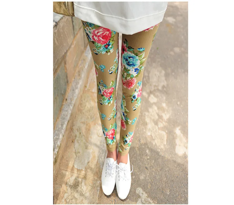 W056 Khaki Peony CUHAKCI леггинсы с граффити цветочным рисунком Леггинсы для женщин Леггинсы Хаундстут распродажа эластичные дизайнерские винтажные леггинсы W056 - Цвет: W056 Khaki Peony