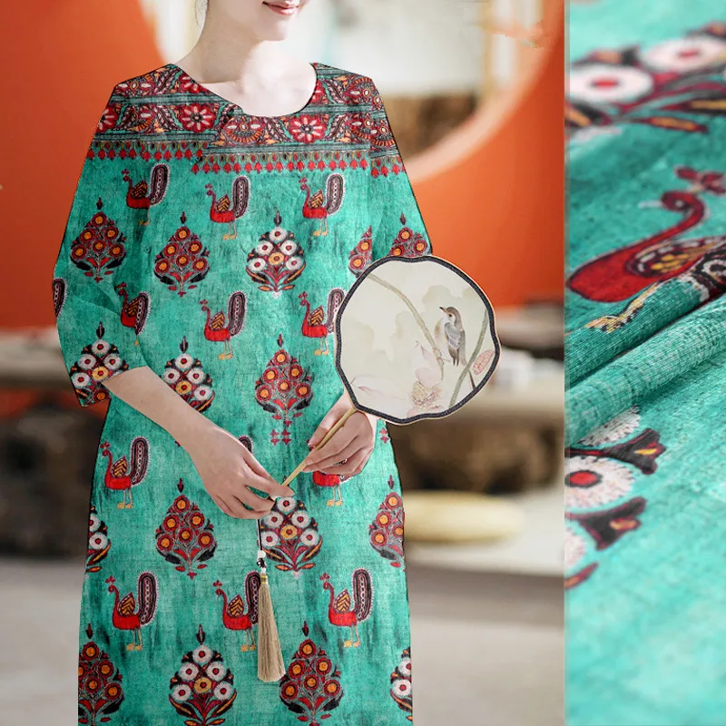 

12mm digital printing silk linen fabric 140cm chinese silk fabric cheongsam dress natural linen fabric wholesale silk cloth