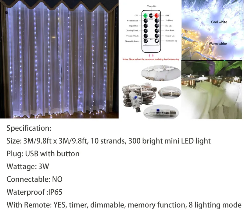 Обновлен окна Шторы Light 3X3 M 300 LED сосулька Фея огни строки гирлянда открытый для свадьбы дом, сад украшение партии