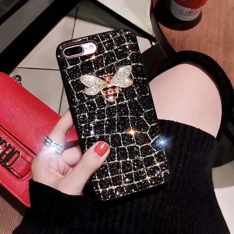 Блестящий чехол Kerzzil с жемчугом и алмазными пчелами для iPhone 6 6S 8 7 Лазерная