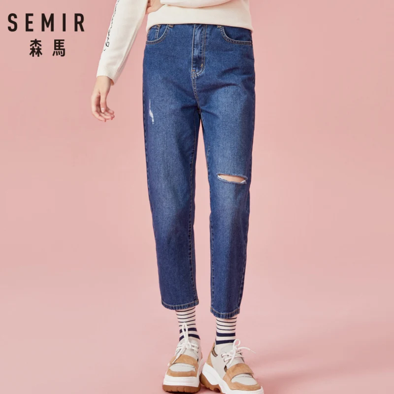 SEMIR Для женщин 100% хлопковые укороченные джинсы с эффектом потертости
