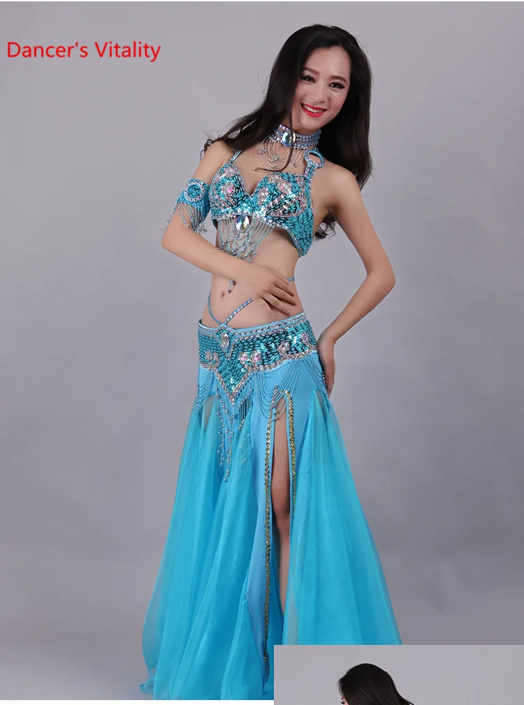 Handmade Beaded Embroidery Bra Skirt Belly Dance Costume For Women Oriental Dress For Dance set custom made Free Shipping