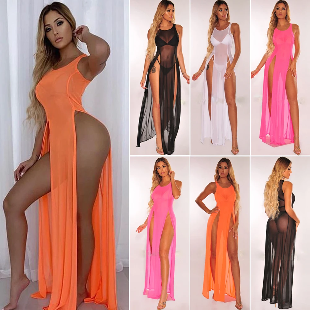 US Women Boho Long Maxi Dress Evening Party Beach Split Dresses Summer Sundress | Женская одежда