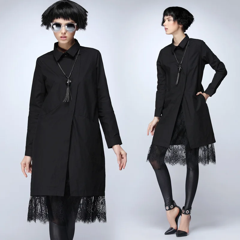 Женская Весенняя новая уличная модная черная свободная большая Длинная блузка