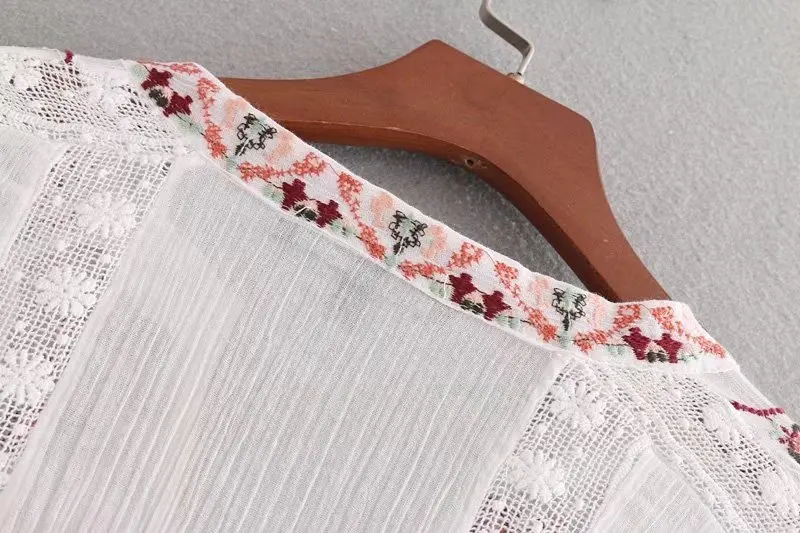 2018 женское милое кружевное вязаное крючком с вышивкой vestidos блузка v-образным