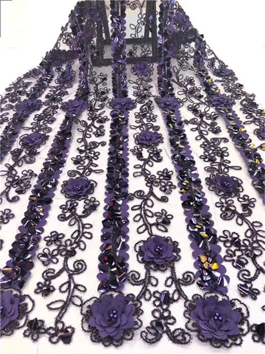 African Embroidery Sequins Lace Fabric French Tulle With 3D Flower Net 2019 beads Latest For Dress | Дом и сад